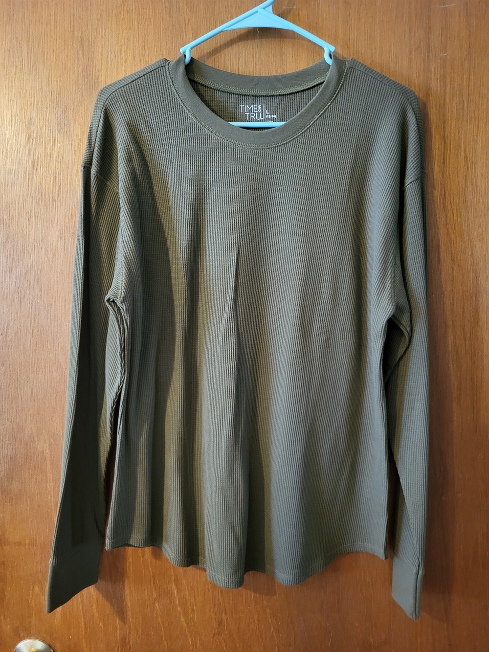 Time and Tru Olive Green Ribbed Long Sleeve Tee - Picture 1 of 3